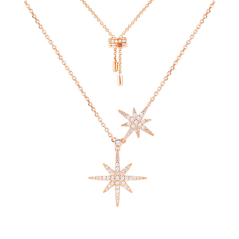 自营 新品 APM Monaco粉金色双流星项链女 锁骨链毛衣链 礼物送女友RC3351OX