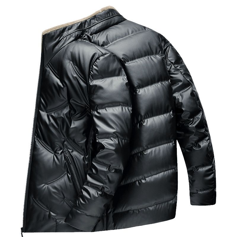 雪中飞冬季新款男士毛领PU皮羽绒服短款保暖时尚潮流外套