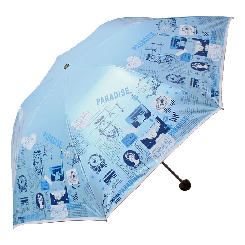 天堂伞（防晒指数UPF50+）自游自在丝光绒黑胶三折超轻晴雨伞太阳伞 L31027E