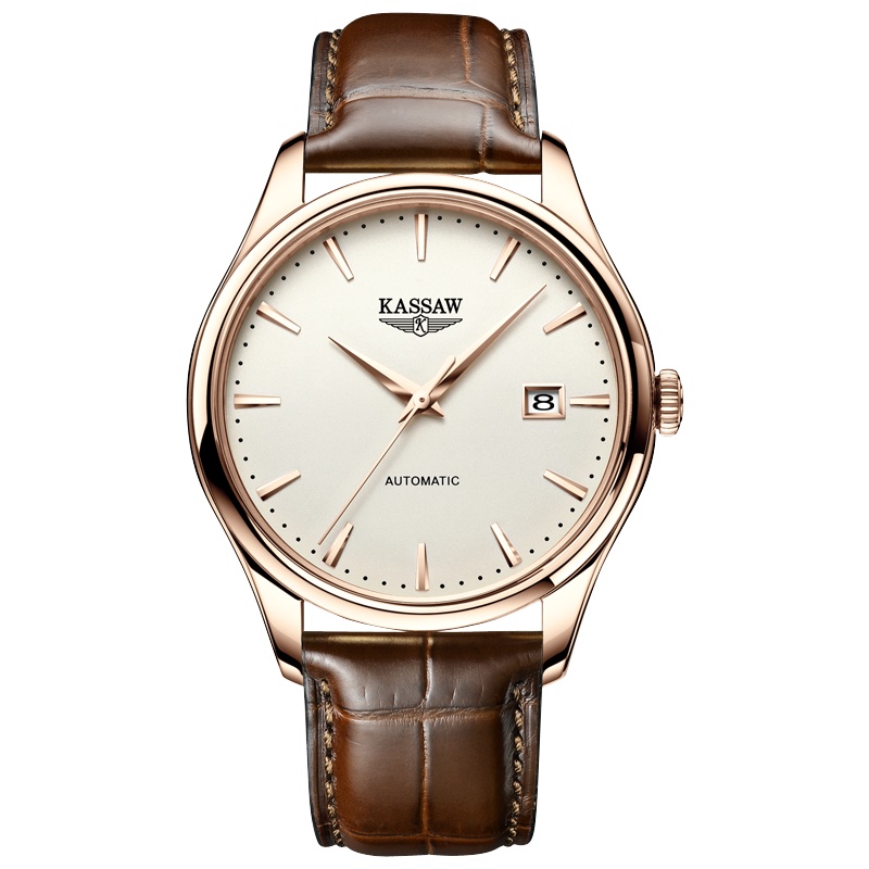 卡梭(KASSAW)手表男自动机械表男表时尚商务潮流休闲日历男表皮带蝴蝶扣K861G
