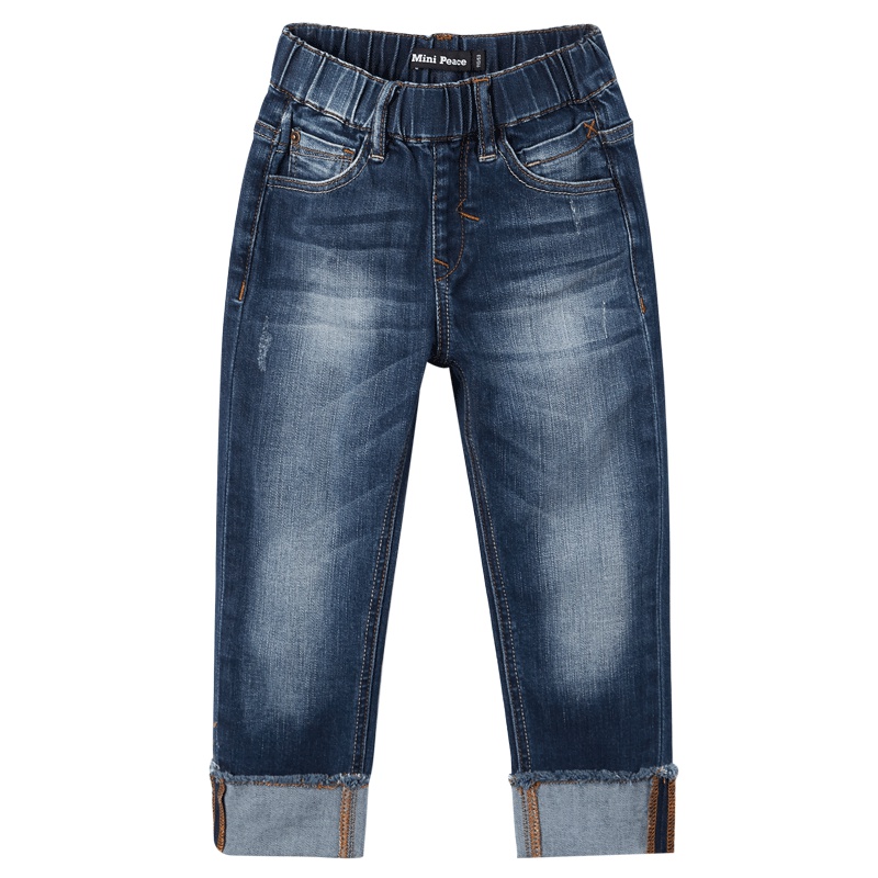 minipeace太平鸟男童针织牛仔裤个性翻边儿童休闲长裤春装新