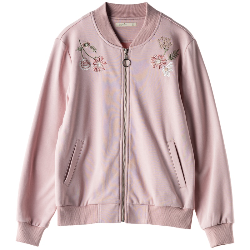 芊艺时尚百搭长袖短外套女2019秋装新款韩版原宿风刺绣休闲棒球服10704