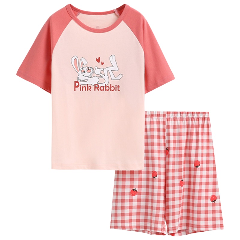 猫人[100%纯棉]2021年春夏上新女童家居服套装儿童短袖睡衣