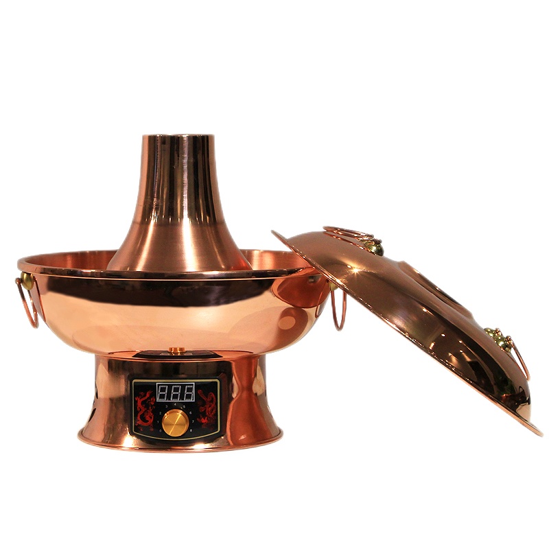 郭一元 铜火锅纯紫铜加厚电炭两用 木炭火锅锅具 电火锅家用 多功能锅 插电木碳纯铜锅老北京涮羊肉