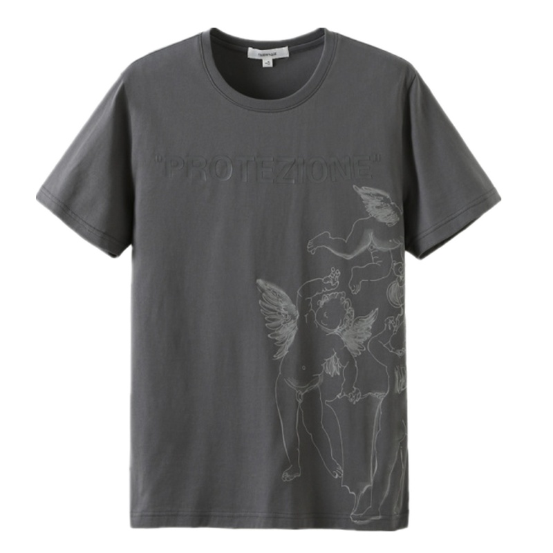 马克华菲短袖T恤男士2019夏季新款时尚字母趣味天使印花全棉上衣