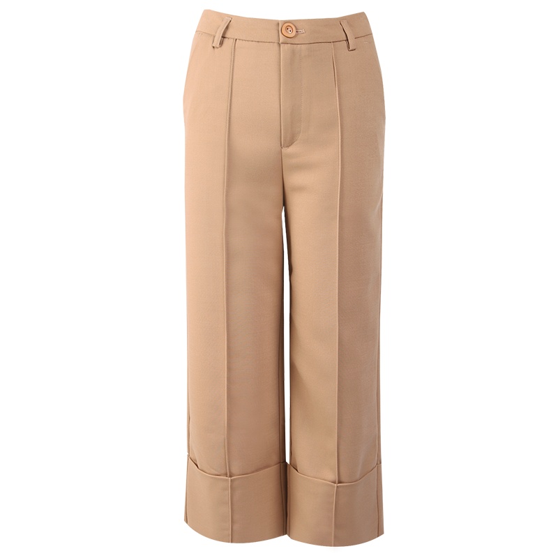 晩白 新品时尚通勤百搭简约纯色高腰阔腿长裤休闲裤西裤