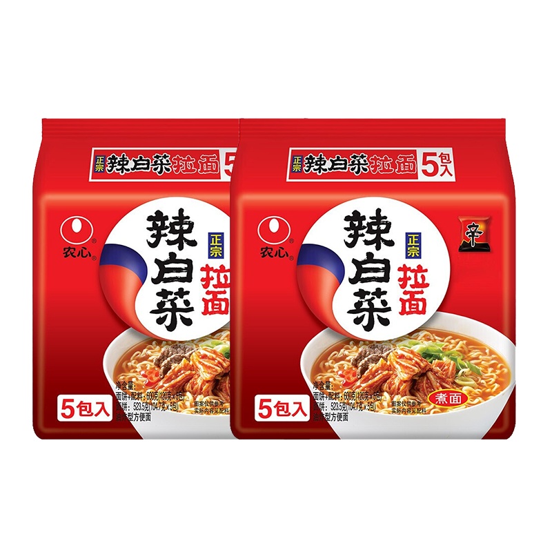 农心辣白菜五连包600g*2袋 方便面 汤面