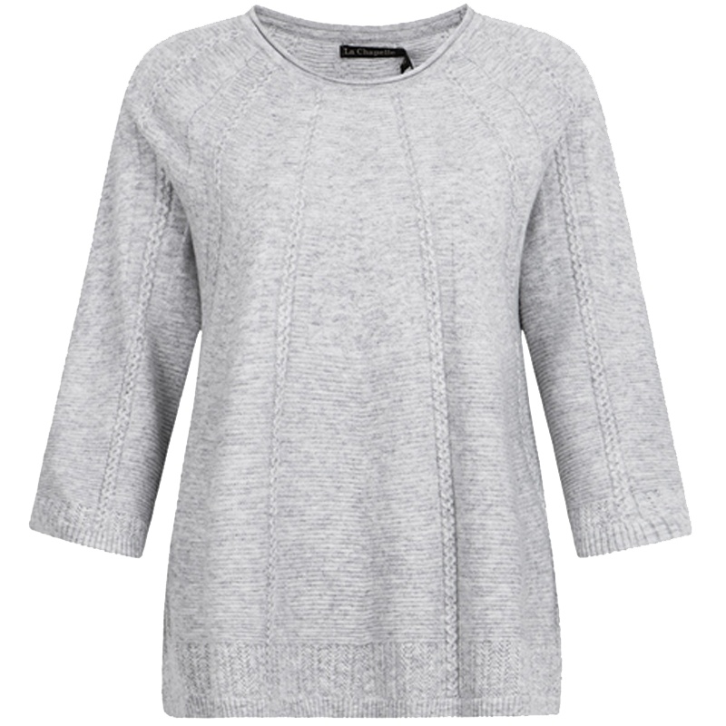 拉夏贝尔秋冬新款宽松显瘦纯色提花七分袖套头薄针织衫女10012458