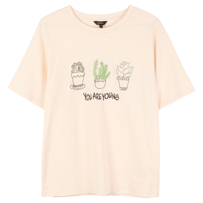 【专柜同款】拉夏贝尔新款女装春装宽松休闲短袖上衣少女简约圆领女式T恤30092131