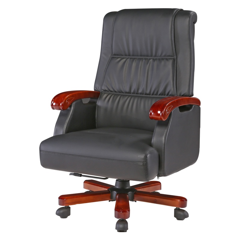 办公椅真皮椅实木油漆大班椅 黑色 真皮牛皮 老板椅