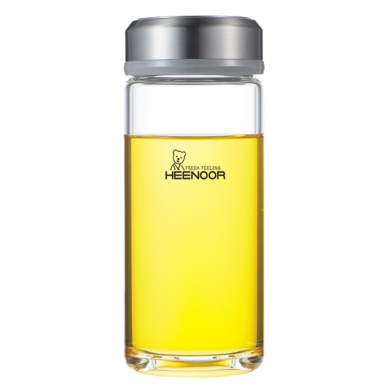 希诺HEENOOR单层加厚玻璃杯便携个性杯子男女带盖大容量泡茶简约创意水杯月光灰浅灰480ML