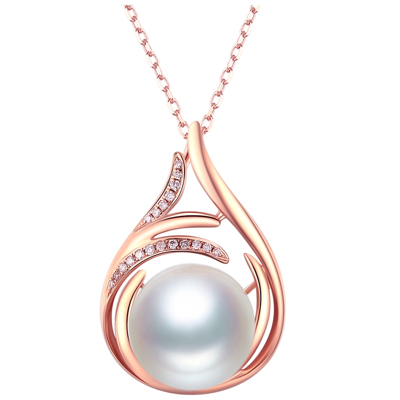 佰色传情11-12mm强光海水珍珠澳洲白珠吊坠18K金钻石送长辈送朋友女友礼物生日节日礼物