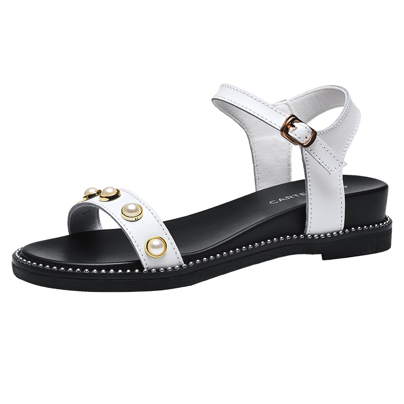 卡帝乐鳄鱼CARTELO19夏季款女鞋晶莹珍珠沙滩女士凉鞋时尚款