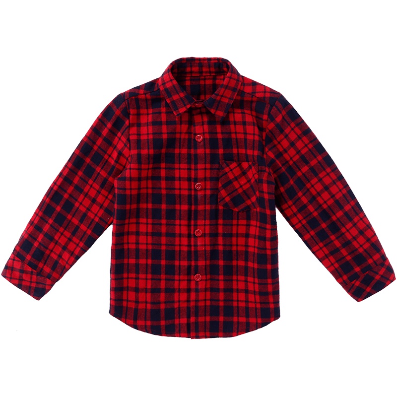 小红豆童装儿童衬衫纯棉2019春装新款男女童长袖衬衣宝宝红色格子上衣
