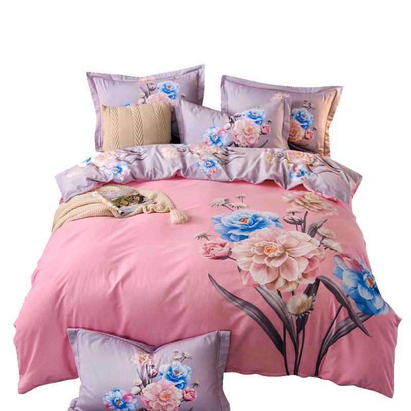 吉岳Giyue全棉磨毛四件套 活性印花 细密绗缝 高支精梳新疆棉四件套