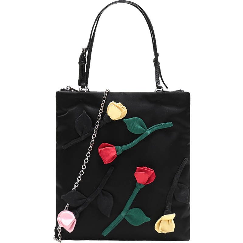 PRADA 普拉达 女士织物花朵装饰手提包单肩斜挎包 1BA252 2DCP