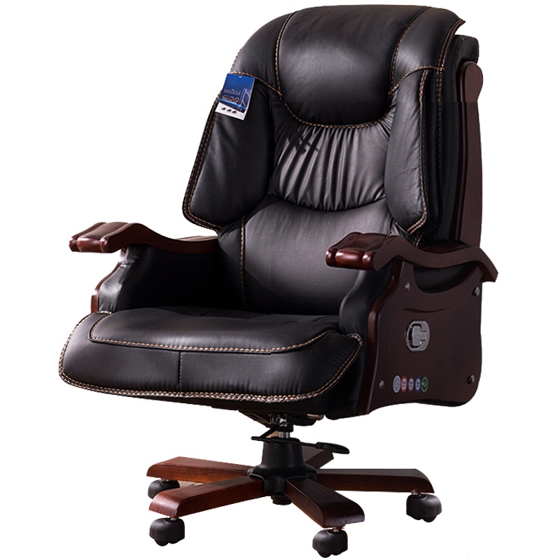 格具(GEJU)牛皮电脑椅老板椅书房椅人体工学椅转椅办公椅-黑色