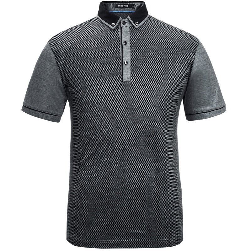 依文男装 夏款男士商务休闲立领棉桑蚕丝水晶扣短袖T恤EF650302