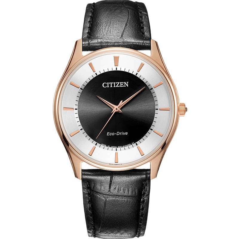 西铁城(CITIZEN)光动能皮带镀粉金色表壳商务休闲情侣男表BJ6482-04E