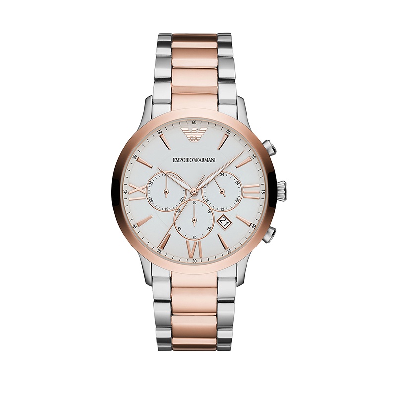 阿玛尼(EMPORIO ARMANI)金银拼色钢带男士腕表 时尚潮男手表