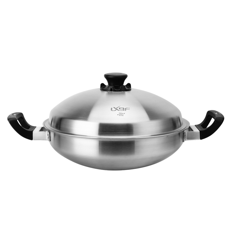 LXBF龙兴宝富36cm大口径皇后锅金锅猪蹄无水火锅304不锈钢中式炒锅三层钢家用非安利套锅LX-3CG-309圆底款