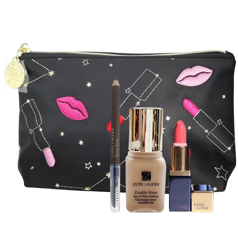 雅诗兰黛彩妆护肤套装（持妆粉底液7mL1C1++花漾倾慕唇膏1.2g420+持妆塑型眉胶笔0.8g+化妆包）