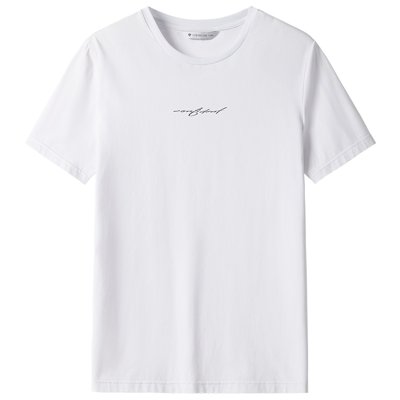 千仞岗春季新款男士圆领短袖纯色T恤时尚字母印花潮流百搭