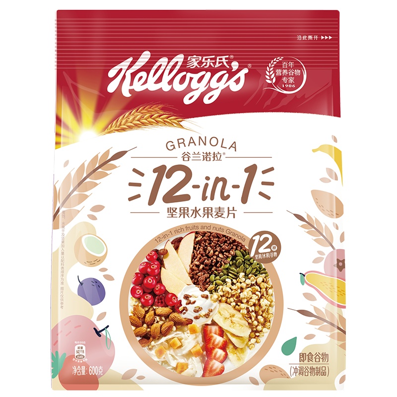 Kellogg's 家乐氏坚果水果麦片(12in1)600g 谷物早餐 便捷