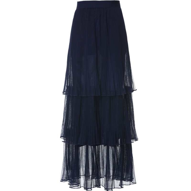 欧昵雪夏季高腰多层蛋糕裙女中长款过膝百褶纱裙半身裙