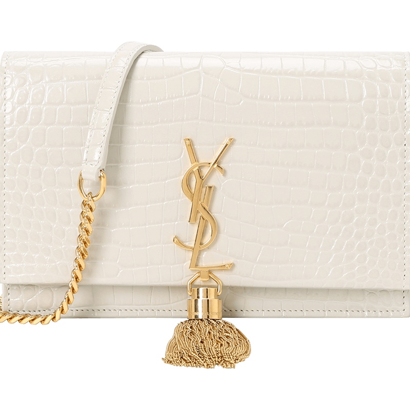 预售 圣罗兰 YSL KATE 链条包小号 流苏款字母LOGO鳄鱼压纹 女士单肩包 452159金链