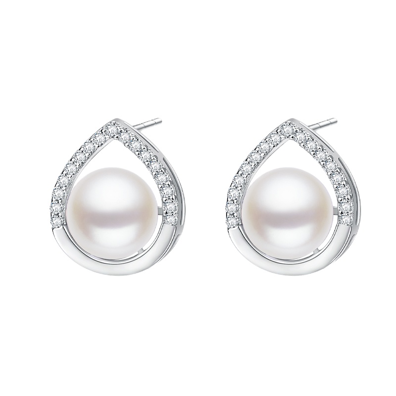 BF璀尚珠宝 倾心 银镶淡水珍珠耳钉圆形白色 BFZE0027