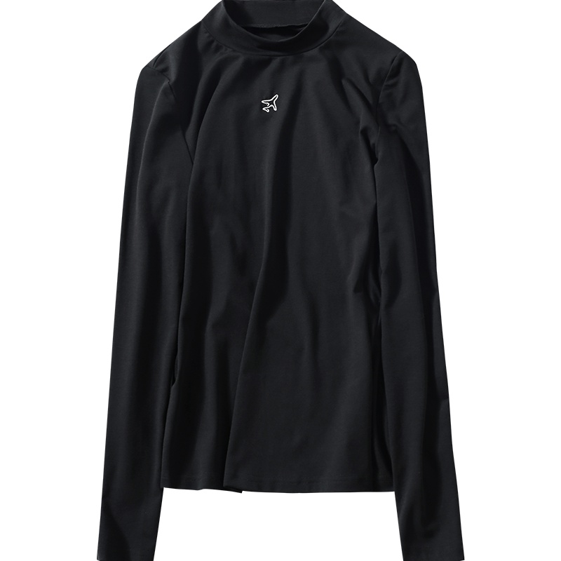 娅丽达女装2019秋季新款长袖T恤女修身显瘦立领纯色打底衫秋衣I7020