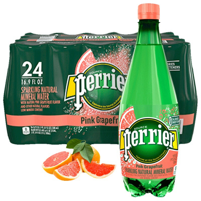 巴黎水(Perrier)天然气泡矿泉水(西柚味)塑料瓶装 500ml*24瓶/箱 进口饮用水 矿物质水法国进口