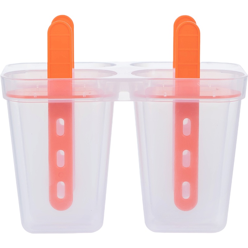 茶花雪糕模具家用儿童棒冰绿豆冰棍冰淇淋做冰糕模型自制磨具盒2715透明冰棒模具[新款橙色4支装]