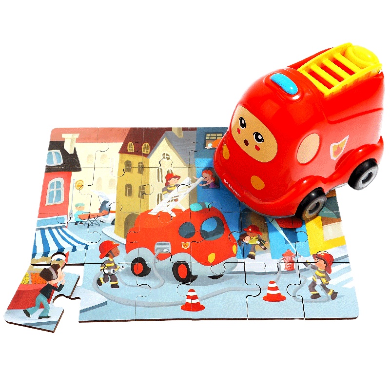 特宝儿(topbright)仿真消防车小车儿童拼图玩具宝宝木质拼图男孩女孩儿童玩具1-2-3岁-6岁 130907