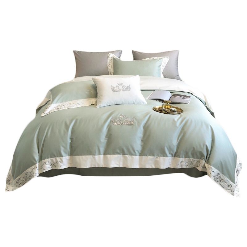 苏宁极物轻奢100支新疆长绒棉四件套酒店高端床品床单被套全棉纯棉高支高密套件床上用品