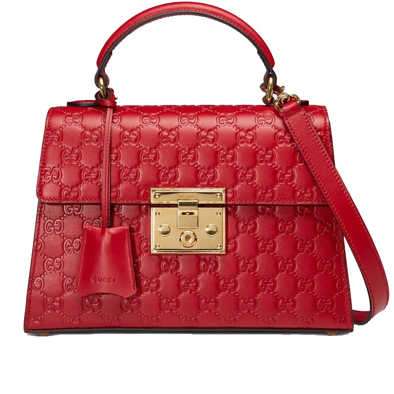 [海外直邮]GUCCI古驰女包Padlock系列小号手提包新款女士锁头扣红色单肩包453188 CWC1G 6433