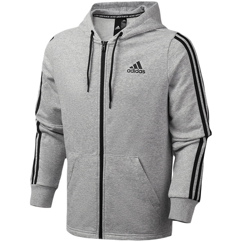 阿迪达斯男服夹克外套三条纹连帽开衫休闲运动服DQ1454