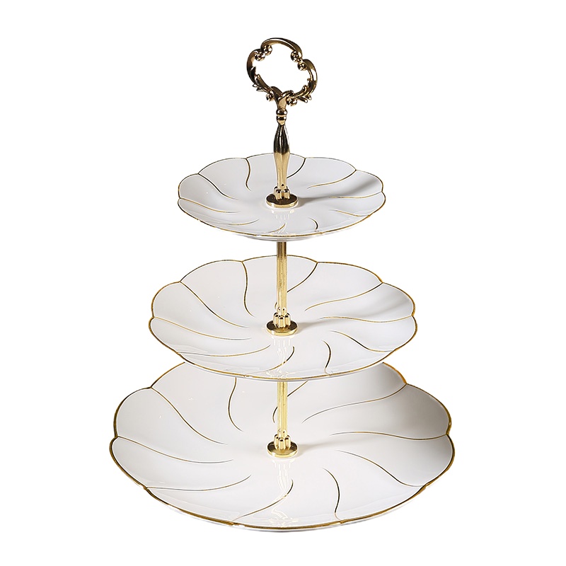 心饰園 点心架客厅三层点心盘 金旋纹三层盘(纯白 )礼盒装