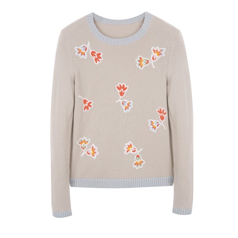 鄂尔多斯ERDOS [提花]100%山羊绒圆领女式羊绒衫针织衫毛衣