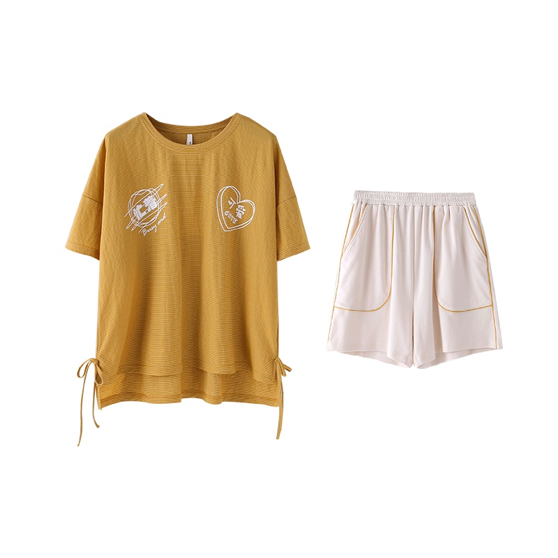 安之伴夏季新款情侣睡衣女短袖清新可爱运动休闲简约大码男家居服