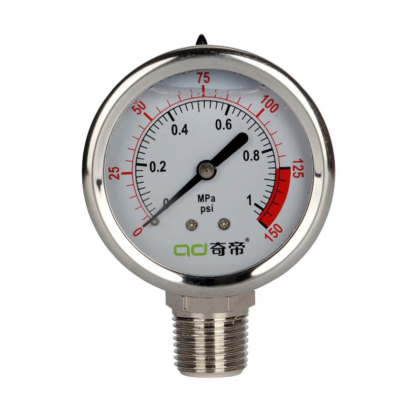 奇帝净水器配件 自来水家用净水机水压力测试表配件 不锈钢充油防震水压仪表 10公斤压力表(单表) 10公斤4分口压力表