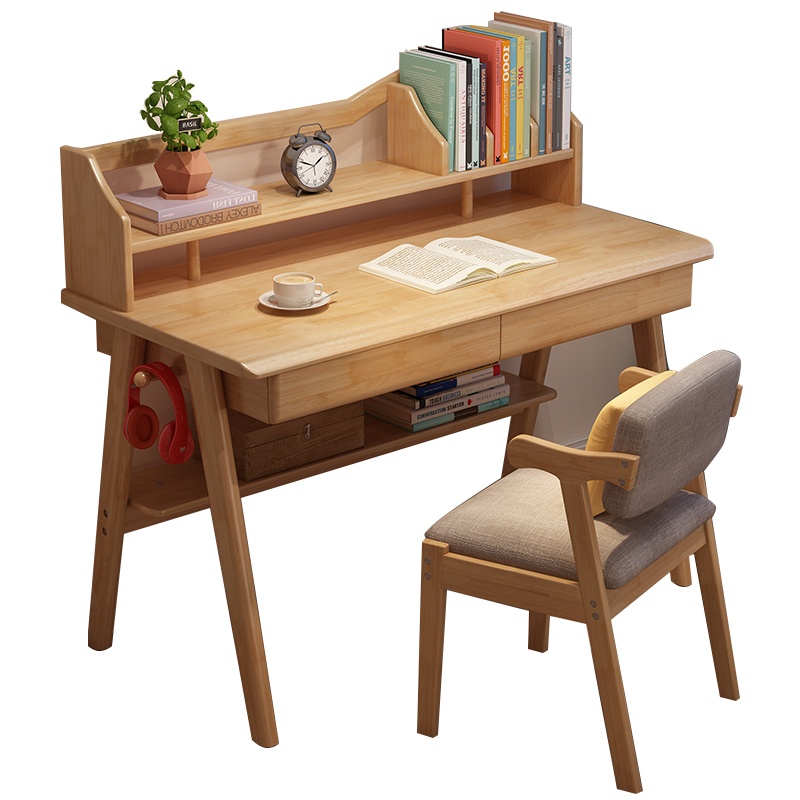 有模有样 北欧实木书桌电脑桌带书架一体组合书房家用学习桌