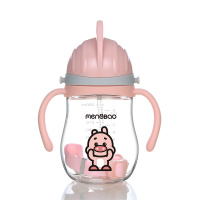 盟宝婴儿学饮杯防漏防呛宝宝吸管杯带手柄挂绳儿童防摔水杯280ml粉红