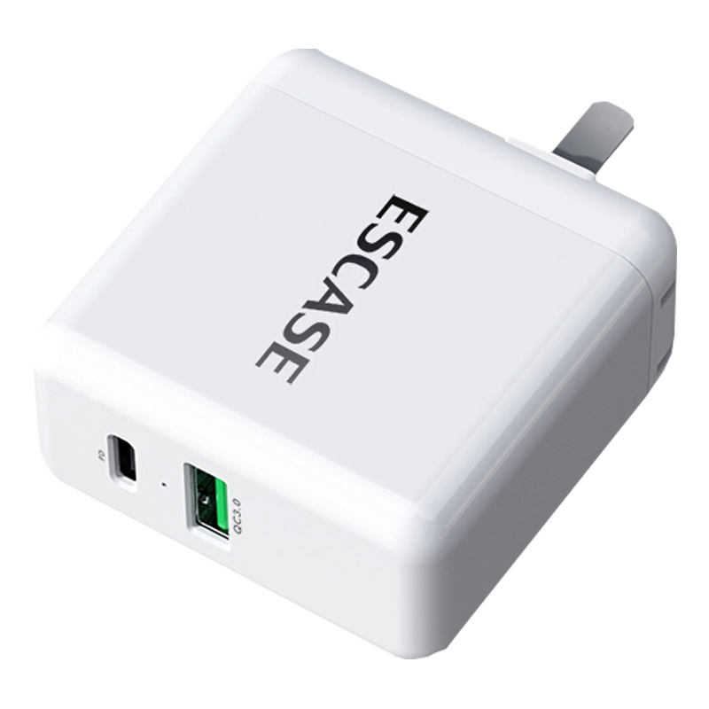 ESCASE 快充充电器华为Mate 30 Pro快充头PD双口插头QC3.0适苹果11 小米三星快充36W QC08白
