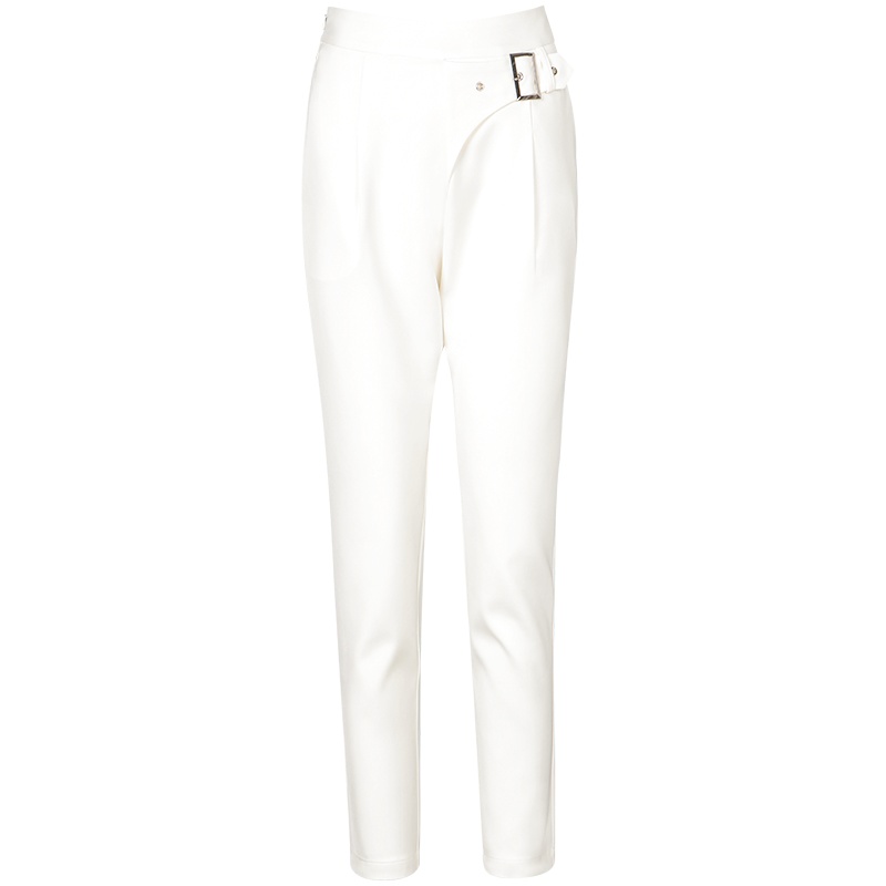 晚白2021春季新品简约纯色时尚百搭松紧高腰修身西裤休闲裤长裤女