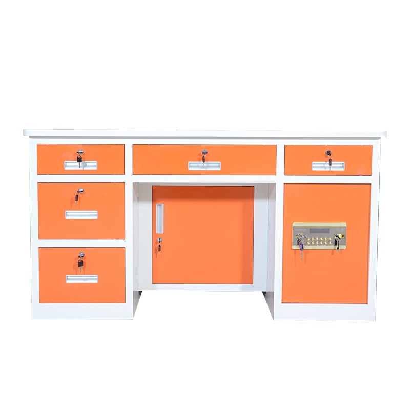 永格1.4米全钢保险桌带保险柜办公电脑桌财务桌收银投币桌老板桌指纹密码桌桔白色