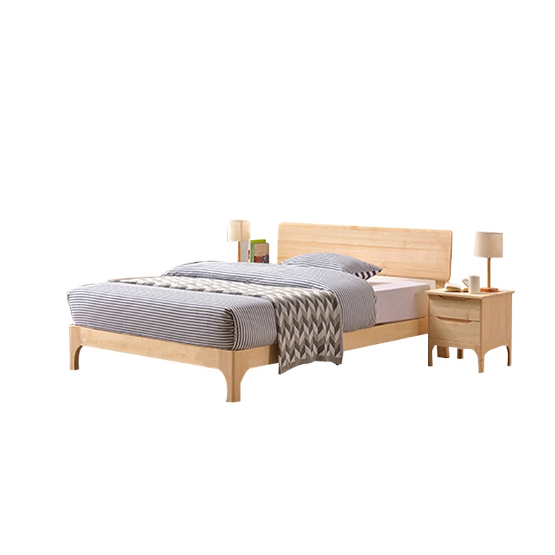 [标采]床实木床双人床1.5米卧室床 1.5米床+25cm床垫+床头柜1个