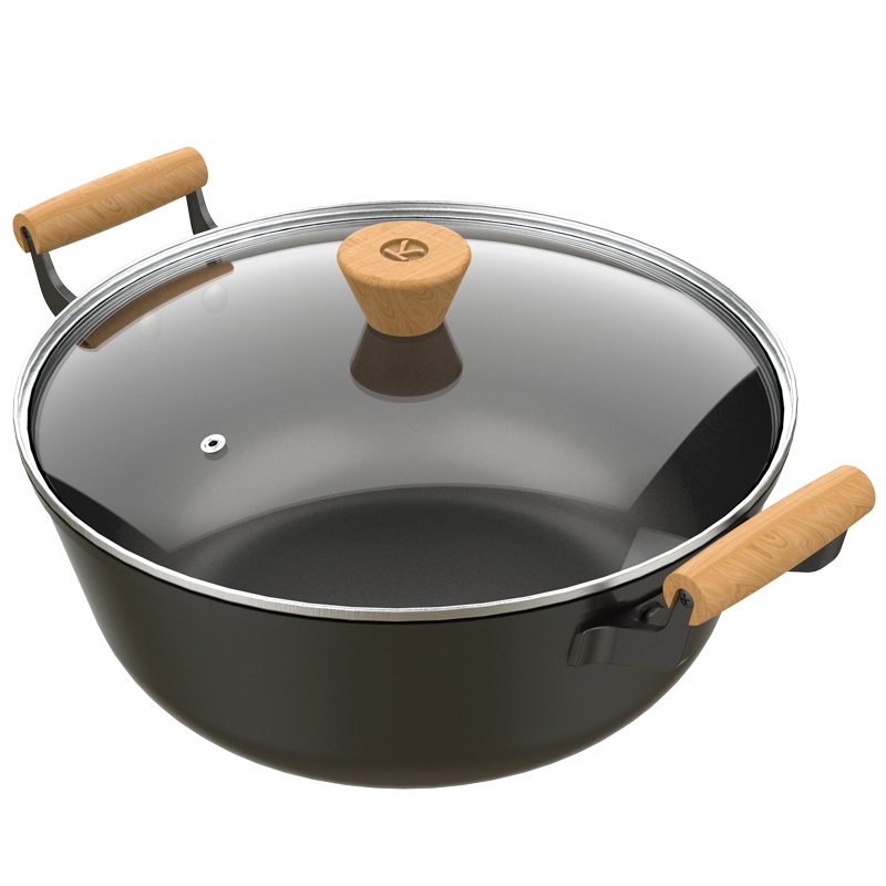 利仁(Liven)32cm大号铸铁炖锅 真不锈双耳铁锅 健康无涂层不粘锅炒锅 电磁炉燃煤气灶通用[带盖]ZT-D3207