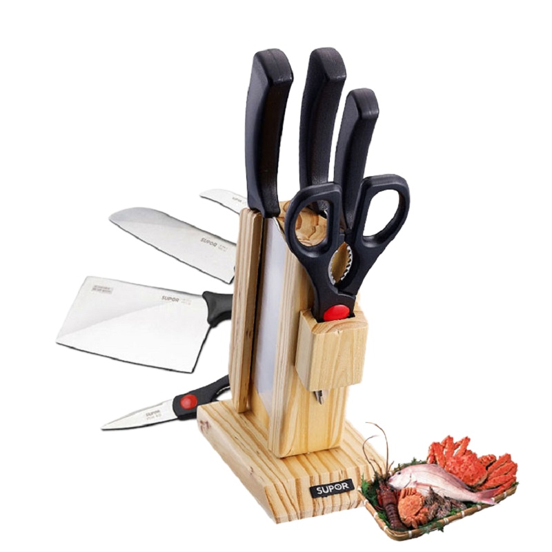 苏泊尔经典刀具五件套TK1608Q(160MM片刀+180MM熟食刀+75MM果皮刀+ 剪刀+刀座)